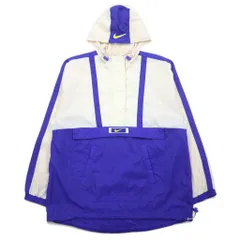 NIKE 90年代 銀タグ アノラックパーカー L ブルー ホワイト ポリエステル スウッシュ ドローコード