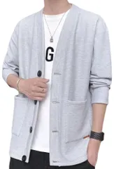 [エンプティオ] シンプル 長袖 無地 ユッタリ カーディガン 洗える 暖かい メンズ オーバー 韓国 ニット オーバーサイズ オシャレ オフィス スリム ハーフ vネック ウォッシャブル セーター トップス トレーナー ヘビー  [ライトグレー] [2XL]