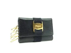 ■美品■ Salvatore Ferragamo フェラガモ ヴァラ リザード型押しレザー 6連 キーケース 鍵入れ レディース ブラック系 DI6754
