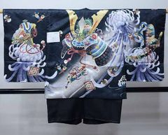 M01-37 未使用 男児 5才用 羽織・着物・袴セット 黒/金 兜 - メルカリ