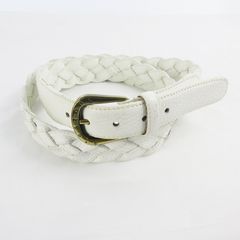 ア・テストーニ a.testoni ベルト 編み込み レザー 牛革 白 ホワイト ゴールド金具 90/36のサムネイル