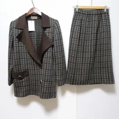 #wnc サイトウトヨコ 斉藤都世子 セットアップ スカートスーツ グレー系 茶 ニット 総柄 ロング 美品 レディース [859592]