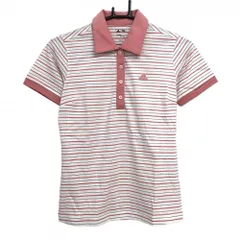 ★SALE価格★アディダス 半袖ポロシャツ 白×ピンク ボーダー ロゴ刺しゅう 襟色褪せ レディース XS/TP ゴルフウェア adidas