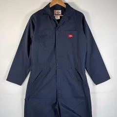 古着 ディッキーズ Dickies 長袖つなぎ オールインワン ワーク 作業着 大きいサイズ サイドポケット ワンポイントロゴ M REG  ネイビー メンズ