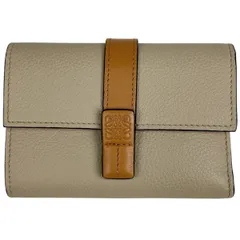 ロエベ LOEWE アナグラム バーティカル ウォレット 三つ折り 三つ折り財布 レザー ベージュ レディース 【中古】