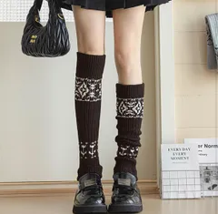 【カラー コーヒー】[DAMILY] レッグウォーマー ルーズソックス ニット 防寒 秋冬 綿 暖かい 足首ウォーマー レディース ロングソックス 民族風 冷え対策 ハイソックス 室内 通勤通学