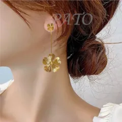 二連フラワーロング ピアス★ゴールド★ブライダル ウェディング アクセサリー