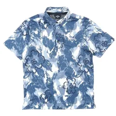 23ss キャロウェイ CALLAWAY デジタルフラワー柄 花柄 ポロシャツ 半袖 ゴルフ ウェア 軽量 ストレッチ トップス サイズL ネイビー メンズ