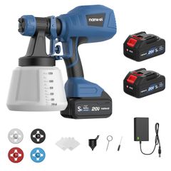 NANWEI コードレススプレーガン マキタ18Vバッテリー対応 電動スプレーガン 充電式塗装ガン 1200ml大容量塗装機 水性油性塗料対応 噴射量調節可能 三つの吹き付けパターン 4種類のノズル 4.0Ahバッテリー2個付き (電池セット)