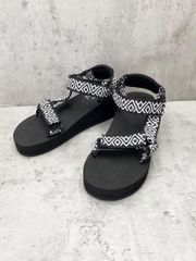 Menue メヌエ 25103 厚底 ウェッジソール 面ファスナー スポーツ サンダル sizeM（23.5cm相当）/黒ｘ白 ■◆レディース