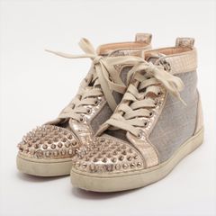 Christian Louboutin クリスチャンルブタン LOU SPIKES スパイクスタッズ レザー × ファブリック ハイカットスニーカー レディース 38 ゴールド × シルバー イタリア製
