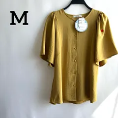B級品黄色イエローM半袖ブラウス袖フリル接触冷感無地シンプル高級感かわいい