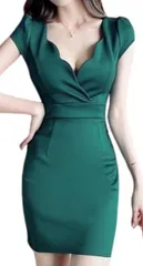 toasoa ワンピース レディース きれいめ タイト ミニ セクシー キャバ嬢 キャバクラ クラブ ホステス お水 カクテル 夜職 衣装 フォーマル ドレス 半袖 スカラップ(グリーン,  01 - M)