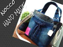 №693【Overall DENIM✖️ToteBAG♥】デニムリメイクトートバッグ👖オーバーオール🩷Vividピンクタグ♫