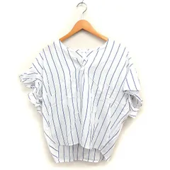 アーバンリサーチ ドアーズ URBAN RESEARCH DOORS ストライプ ブラウス Vネック フラッタースリーブ コットン 綿 One ホワイト 白 ブルー 青 /FT21