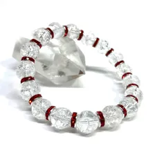 クラック水晶 パワーストーン ブレスレット  8mm（レッド）メンズ・レディース　男性・女性　数珠ブレス　開運  [d]