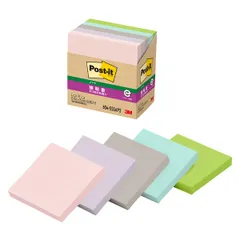 スリーエム ポストイット 付箋 強粘着ノート 再生紙 5色カラー 75×75mm 90枚×5パッド 654-5SSAP2 （1点）