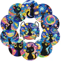 【特価セール】10個入 ダイヤモンドアート月 コースター キット ビーズアート ダイアモンドアート セット DIYダイヤモンドペインティング 5Dダイヤモンド塗装キット ホルダー付き コースター 手芸キット 初心者、大人、子供用 人気 手作り アートクラフト用