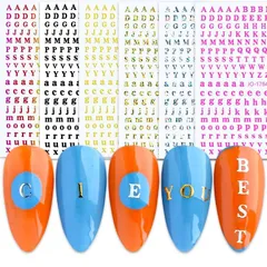 【人気商品】12枚 ネイルシール LANODO アルファベット 3D 英字 英語 (12色) アルファベット 綺麗です ネイルステッカー DIY (2135)