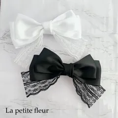 サテンとレースのリボンバレッタ 8cm 《全2色》ラプティフルール  リボン ヘアアクセサリー ヘアアクセ バレッタ 結婚式 二次会 お呼ばれ ドレス  パーティドレス パーティ 発表会 韓国 地雷系 卒業式 入学式 推し活 黒リボン 白リボン 黒 白