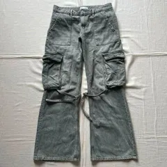 廃番品　archive　ZARA　ザラ　ボンテージ　カーゴパンツ　バギーフレアシルエット　フェードブラックデニム　グランジ　Y2K