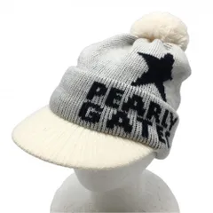 【美品】パーリーゲイツ つば付ニット帽 白×黒 星 ボンボン付  FR  ゴルフウェア PEARLY GATES