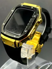 ブラックゴールド★アップルウォッチ ラバーベルト ステンレス カバー　ケース 44mm 45mm 4 5 6 7 8 9 se メンズ レディース スポーツ Apple Watch バンド