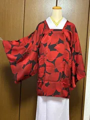 道行コート　袷　赤/黒系　裄65