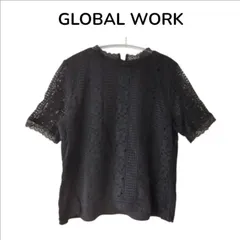 GLOBAL WORK グローバルワーク プチエリ レース レイヤード半袖 ブラウス　黒　M