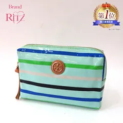    中古 未使用 美品 トリーバーチ 小物 コスメポーチ ビニール ボーダー マルチカラー グリーン系 Sランク レディース 中古 【送料無料】【三田店】