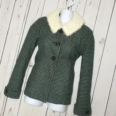 アクシーズ ファム★バーズアイ柄/コート【レディースM/深緑×白】ファーカラー◆H27