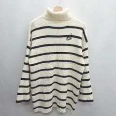 ◇ one after another NICE CLAUP 袖スリット 胸元ロゴ刺<!-利用不可文字-!> タートルネック 長袖 ニット サイズF ホワイト レディース E  【1404020016987】