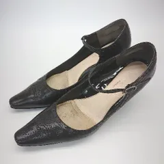 ◇ NEO RHYTHM ハイヒール ピンヒール ポインテッドトゥ フロント ストラップ パンプス 24.5ｃｍ ブラック 女 E  【1301260038727】