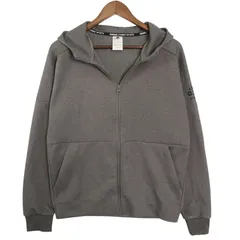 adidas アディダス 通年 ロゴ★ フルジップ ストレッチ フーディー パーカー Sz.M メンズ 灰 グレー トレーニング
