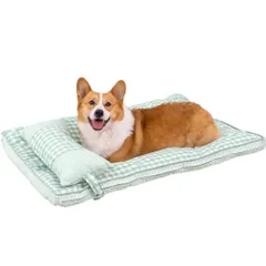 【特価商品】Bidason ベッド ペット クッション 猫 枕 セット チェック柄 スクエア 可愛い 綿麻風 通気 滑り止め 取り外し可能 洗える 小型 中型 キャット 犬 兼用 マット オールシーズン