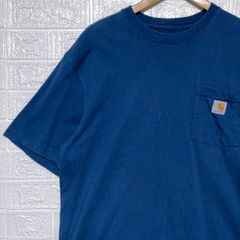 カーハート　半袖　ポケットTシャツ　Cロゴスクエアラベル　ブルー