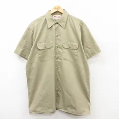XL/古着 ディッキーズ Dickies 半袖 ワーク シャツ メンズ 00s ロング丈 ベージュ カーキ 25aug05 中古 トップス