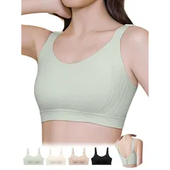 [veimia] 胸を小さく見せるブラ 小さく見せるブラ ぶらノンワイヤーブラ 大きいサイズ 脇高ブラ 垂れた胸補正ブラ 高弾性 ブラジャー 通気性 揺れ軽減･見痩せ･ホールド力 シームレスブラ ナイトブラ color：グリーン size：L