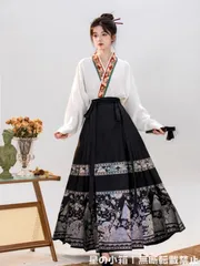 金銀江山 織錦馬面裙　白黒金色ロングスカート　明製漢服　新中式　成人式　着物和服 金銀江山 織錦馬面裙 白黒金色ロングスカート 明製漢服 新中式
