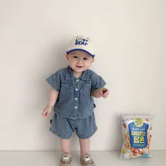 男女兼用 半袖デニムシャツ デニムショートパンツ セットアップ