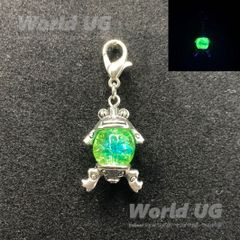 終了間近！ ウランガラス カエル型マスクチャーム 丸ビーズ クラック 黄色緑色 10mm