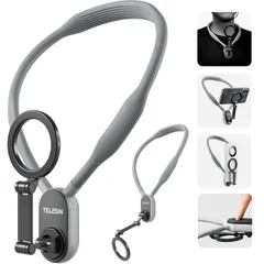 ネックレス式マウント スマホ アクセサリー 首掛け スマートフォン マウント柔軟性 磁気インターフェース シリコン素材 取り付け簡単 撮影体験 横と縦画面 軽量 強力マグネットリングによるスマホ固定 取り外し簡単 落下防止ストラップ付 (灰、紺)２色選択