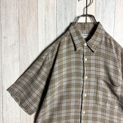 WOODEATON 半袖 チェック シャツ レーヨン,リネン カーキ M