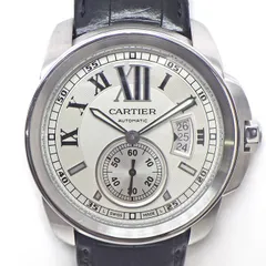 カルティエ Cartier 腕時計 カリブル W7100037 デイト 夜光インデックス 夜光針 裏スケ シルバー文字盤 SS ブラック クロコダイル レザーベルト 自動巻き 【中古】のサムネイル