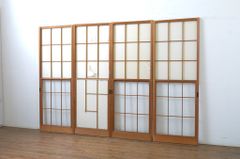 ▼現状販売▼ 幅狭雪見障子戸4枚セット 昭和レトロ 建具 擦り上げ障子戸 擦上障子戸 引き戸 4～7営業日前後で発送(※修理加工希望の方3ヶ月程で発送) R-063590