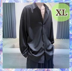 長袖シャツ 無地 とろみシャツ メンズ オーバーサイズ 韓国 ブラック XL