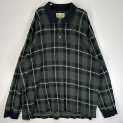 古着 90's/90年代 エディーバウアー Eddie Bauer 長袖 ポロシャツ チェック柄 3ボタン 大きいサイズ 厚手 XXL  グリーン系 マルチカラー メンズ