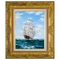 絵画　油彩画　F6号「帆船」手描き 額付き 油絵　肉筆 海洋画　風景 開運風水