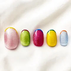 《119》カラフル細フレンチ マグネットネイルチップ