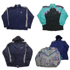 【B品】古着卸 まとめ売り アディダス オールド ジャケット 5枚セット (メンズ S /M ) 70's 80's ナイロン マルチカラー 中古 古着 NC4306